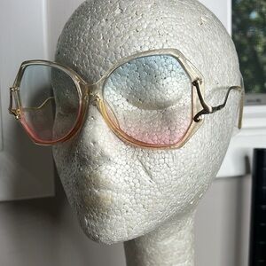 Luxottica Alexandra Vintage Sunglasses Clear Lucite Blue Pink Gradient Lenses